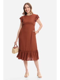 Virgio - Viscose Flutter Sleeve Midi Dress for Women