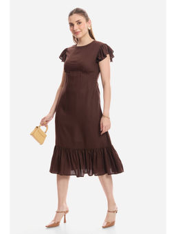 Virgio - Viscose Flutter Sleeve Midi Dress for Women
