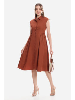 Virgio - Cotton Gathered Shirt Midi Dress for Women