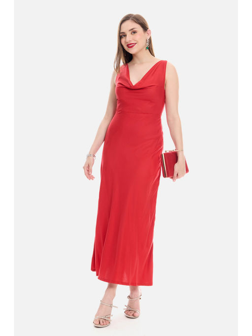 Virgio Viscose Cowl Neck Maxi Dress for Women