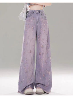 Outzidr - Lavender High Waist Textured Jeans