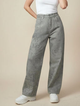 Outzidr - Grey All Over Printed Tinted Jeans