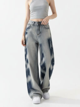 Outzidr - Light Blue High Waist Washed Effect Jeans