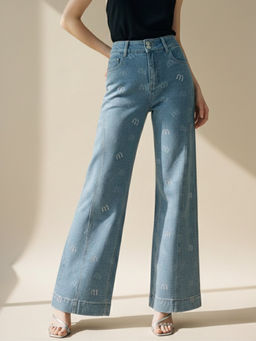 Outzidr - Light Blue Double Buttoned Printed Jeans