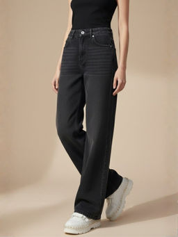 Outzidr - Black High Waist Washed Effect Jeans