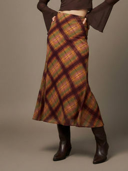 Outzidr - Multi High Waist Plaid Skirt