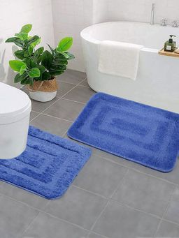 Saral Home - Bath Mat and Contour Mat (Blue, 40 x 60 cm & 40 x 50 cm)