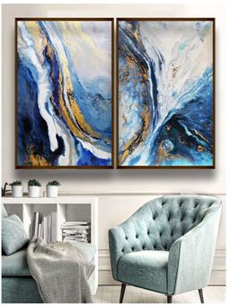 The Art House - Abstract Painting Multicolor (Set of 2) (40X30 Inches)