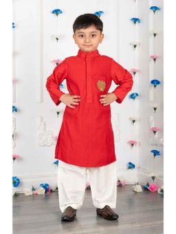 Shruti Jalan - Red Lion Zardozi Embroidered Patch Pintucks Kurta And Pant Set