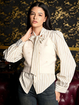 Odette - Off White Poplin Shirt and Light Wool Outer (Set of 2)