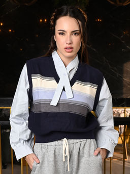 Odette - Blue Knitted Outer with Poplin Shirt (Set of 2)