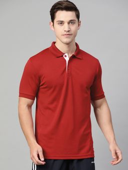Alcis - Men Red Solid Polo Collar T-Shirt