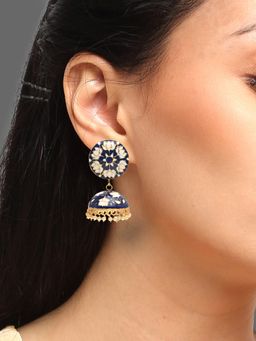 Yellow Chimes - Gold-Plated Blue White Meenakari Jhumkas