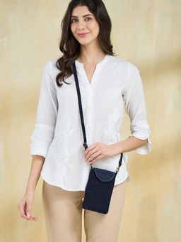 Fabindia - Blue Cotton Sling Bag with Detachable Strap