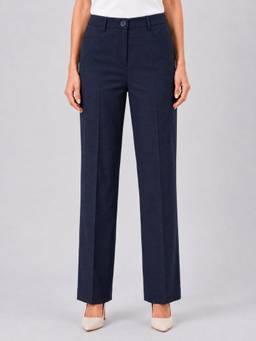 Powersutra - Women Navy Blue Checked Formal Trouser