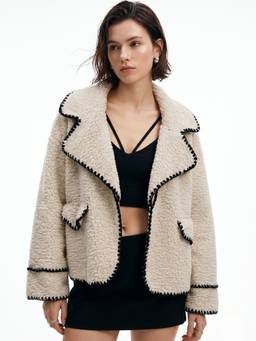 Outzidr - Off White Contrast Edge Plain Jacket