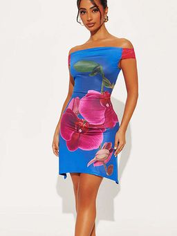 Outzidr - Blue Floral Placement Print Slip Mini