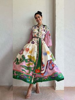 Outzidr - Purple Printed Vacay Shirt Dress