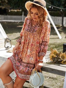 Outzidr - Rust Printed A-Line Dress