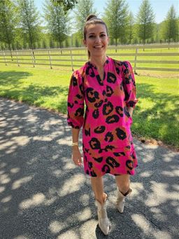 Outzidr - Pink Animal Print Straight Fit Mini Dress