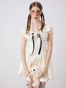 Outzidr - Off White Drop Waist Fit And Flare Party Dress