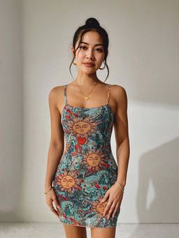 Outzidr - Blue Printed Slip Mini Vacay Dress