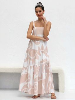 Outzidr - White Flared Tiered Maxi Dress With Straps