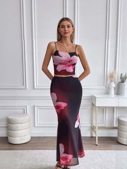 Outzidr - Pink Floral Print Slip Party Dress