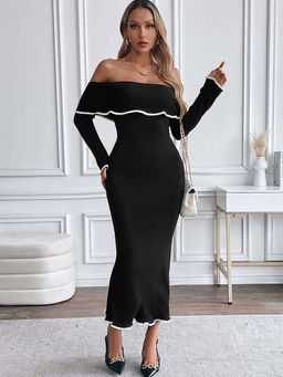 Outzidr - Black Bardot Maxi Party Dress