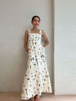 Outzidr - White Abstract Printed Slip Vacay Dress