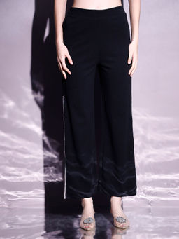 AAREIN - Black Women Relaxed Straight Leg High Slit Solid Trouser