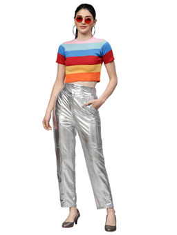 AAREIN - Silver Women Regular Fit Solid Trousers