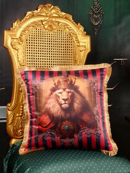 THE WHITE INK DECOR - Luxe Safari Ambiance Exotic Menagerie Satin Cushion Cover (16 x 16 Inches)