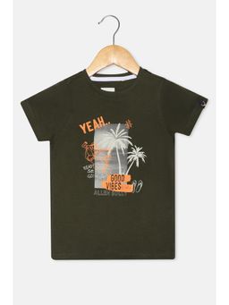 Allen Solly Junior - Boys Green Regular Fit Graphic Print Crew Neck T-Shirt