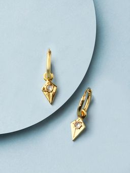 Accessorize London - Real Gold Plated Z Birthstone Triangle Hoops Earring For Women off White