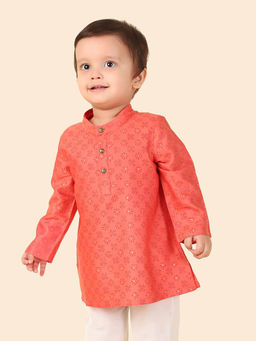 Fabindia - Boys Coral Printed Mandarin Neck Full Sleeves Kurta