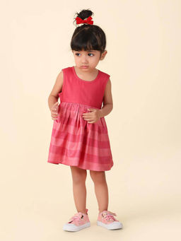 Fabindia - Girls Fuchsia Printed Round Neck Sleeveless A-Line Dress