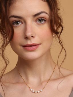 Palmonas - 18K Gold Plated Pearl Pendant Lip Chain Necklace for Women