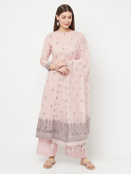 Safaa - Women Organic Cotton Woven Design Unstitched Dress Material with Dupatta (Set of 3)