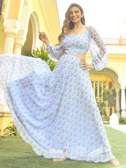 Lavanya The Label - Sky Blue Floral Print Cut Out Dress