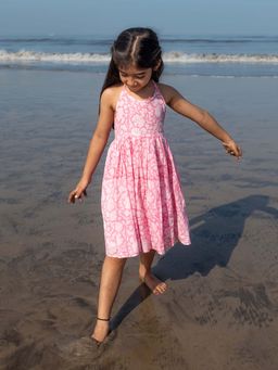 Love the world today - Bloom Floral Hand Block Print Halter Neck Girls Mal Dress