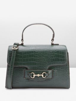 Anne Klein - Women Convertible Horsebit Green Textured Satchel Bag