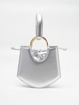 TANN TRIM - Women The Scrunched Wristlet Silver Solid Handbag