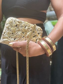 Rachana Reddy - Women Rosa Gold Floral Clutch