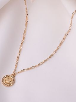 Lilly & Sparkle - Gold-Toned Stone Necklace with Stone Stud Smiley Pendant