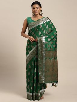 Mimosa - Women's Kanjivaram Art Silk Green Saree with Unstitched Blouse