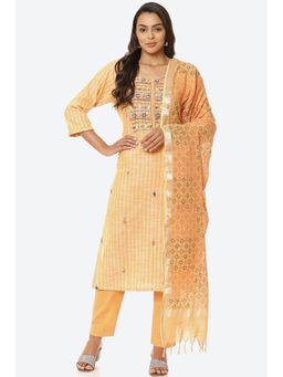 Biba - Mustard Cotton Embroidered Unstitched Suit (Set of 3)