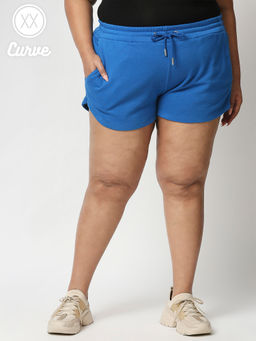Twenty Dresses by Nykaa Fashion - Curve Blue Solid Straight Basics Shorts