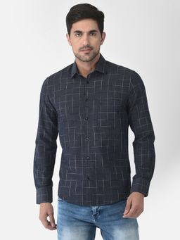 CRIMSOUNE CLUB - Men Navy Blue Windowpane Checked Shirt