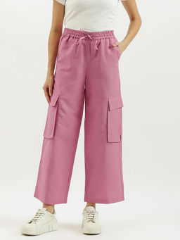 United Colors of Benetton - Women Pink Cotton Linen Wide Fit Cargo